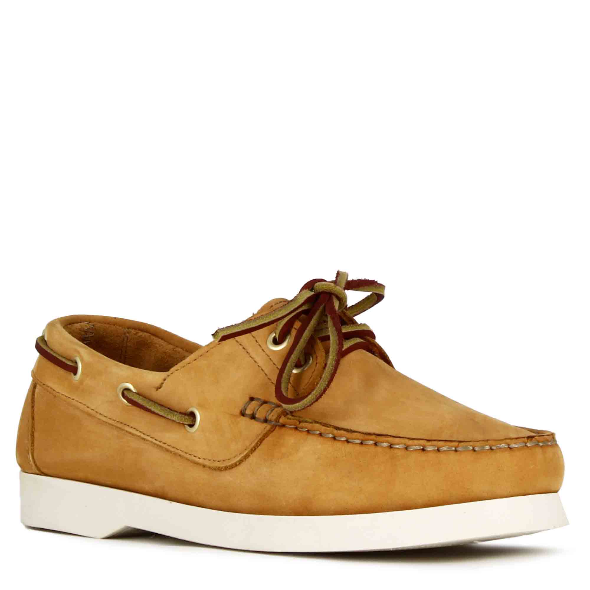 Women's boat moccasin in yellow suede