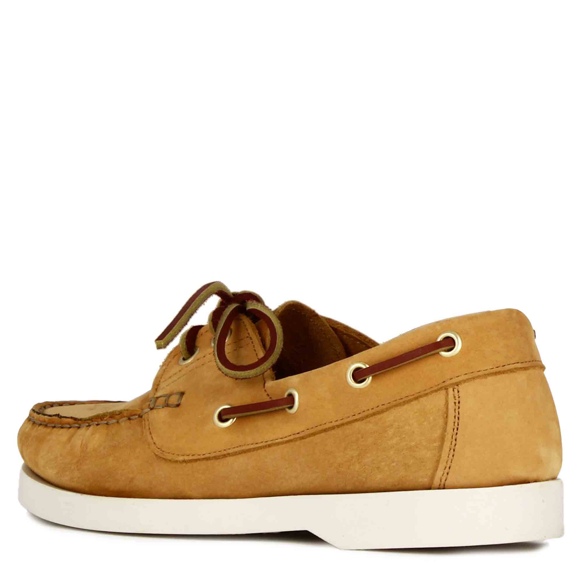 Women's boat moccasin in yellow suede