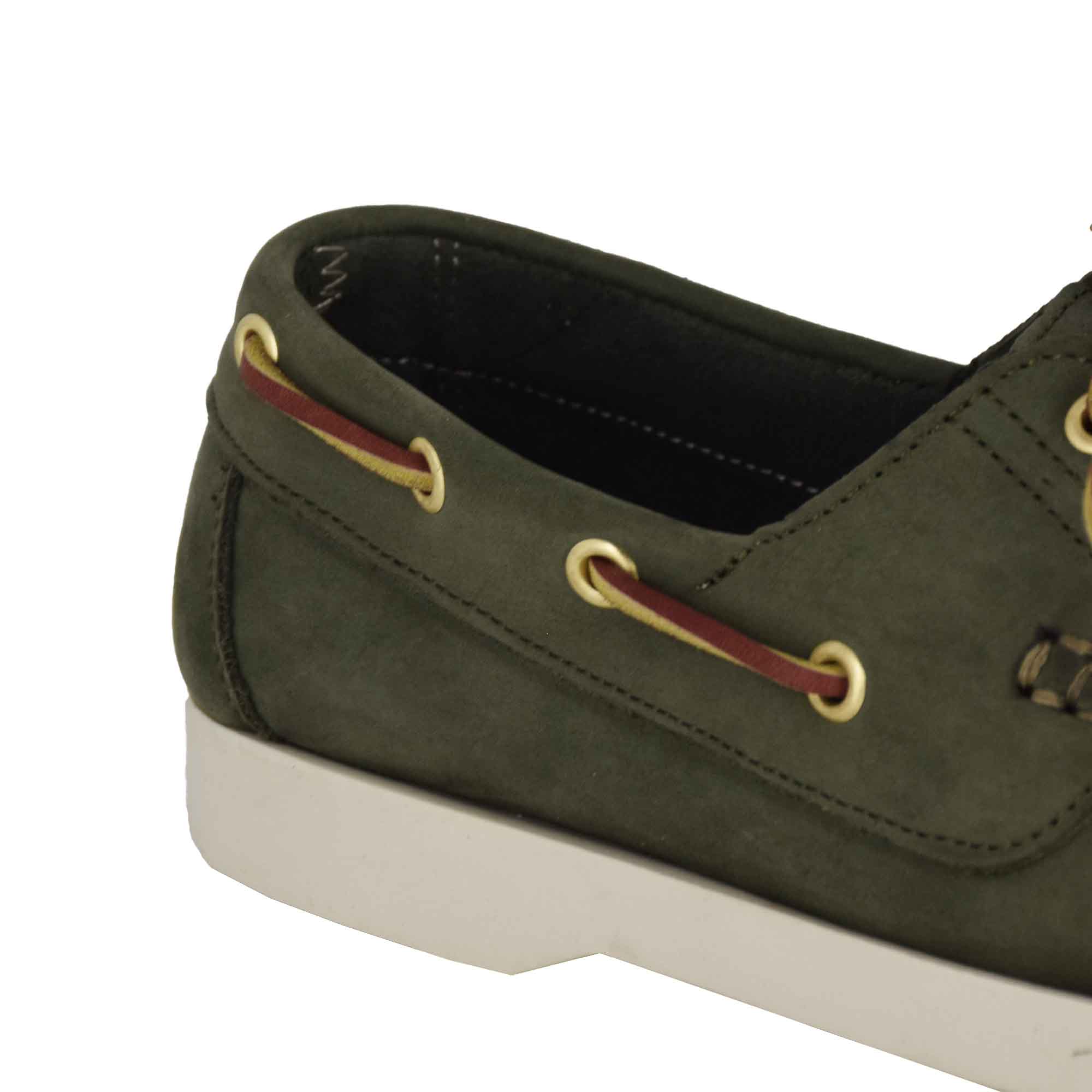 Women's boat moccasin in green suede