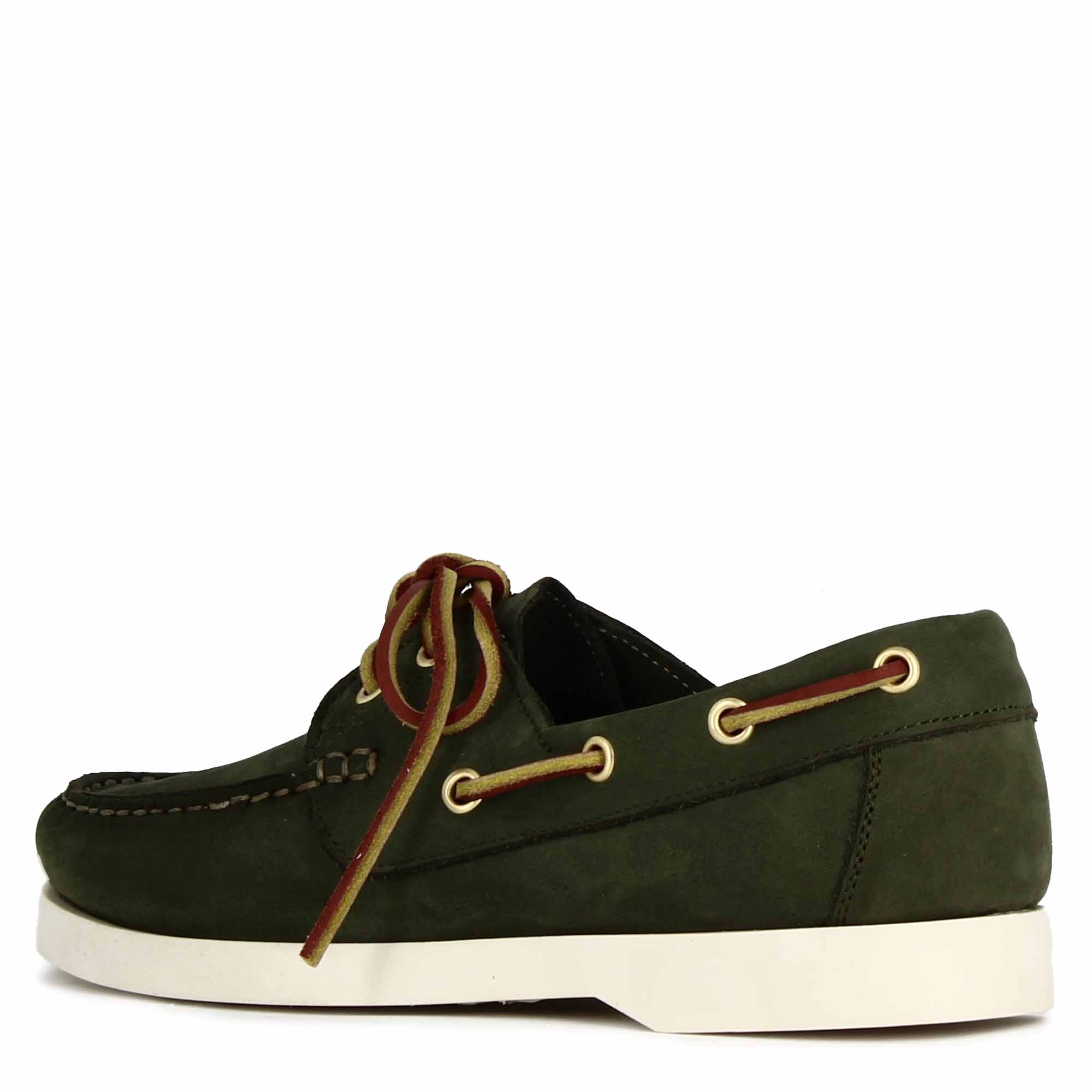 Women's boat moccasin in green suede