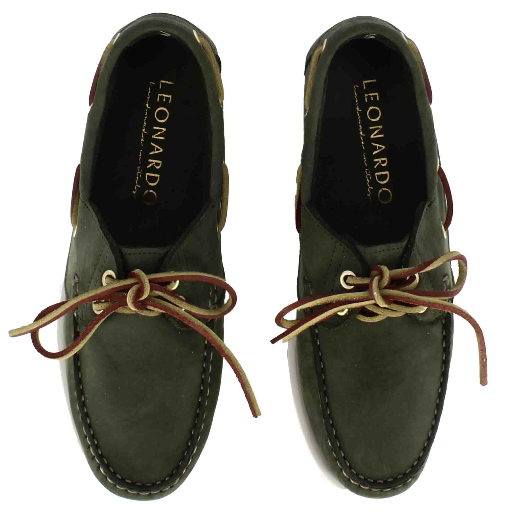 Women's boat moccasin in green suede