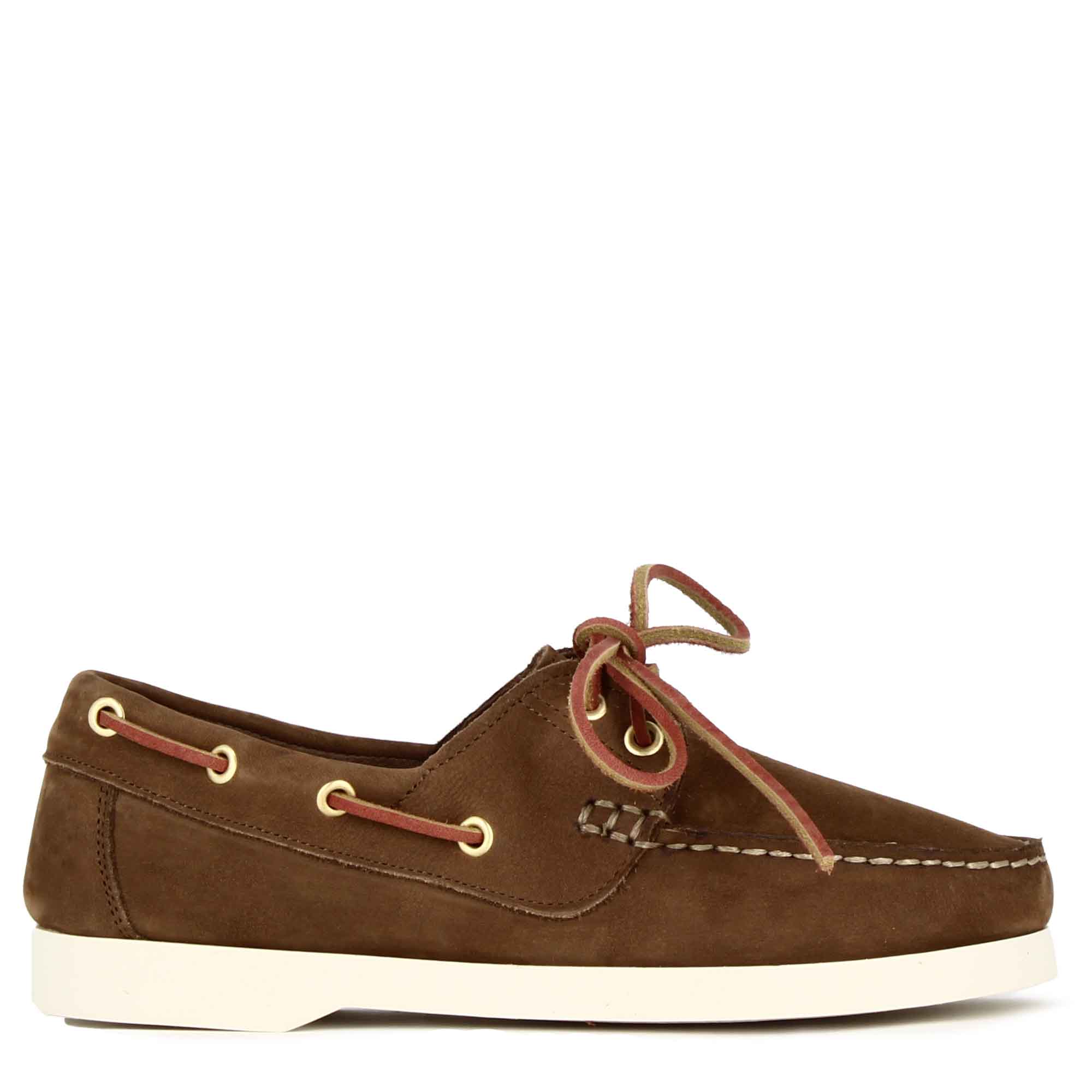 Women's boat moccasin in brown suede