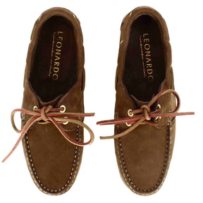 Women's boat moccasin in brown suede