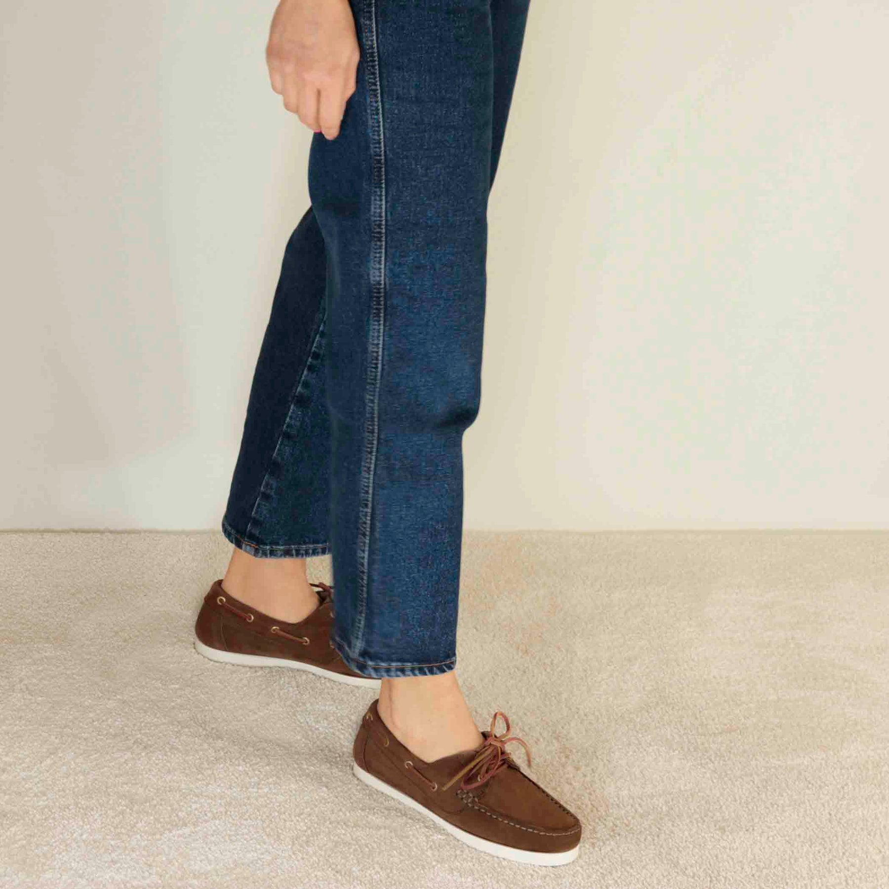 Women s boat moccasin in brown suede