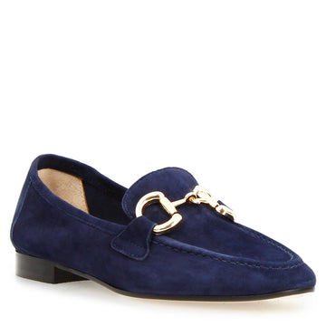 Mocassino fibbia da donna in camoscio blu Baltea - LeonardoShoes
