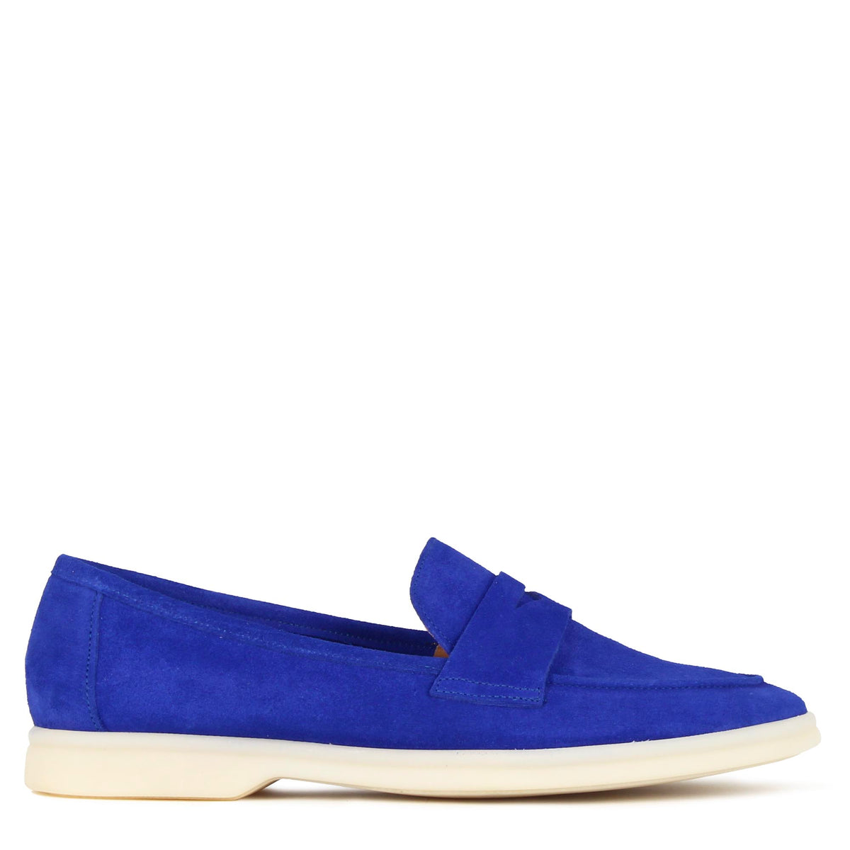Classic women's moccasin in blue suede
