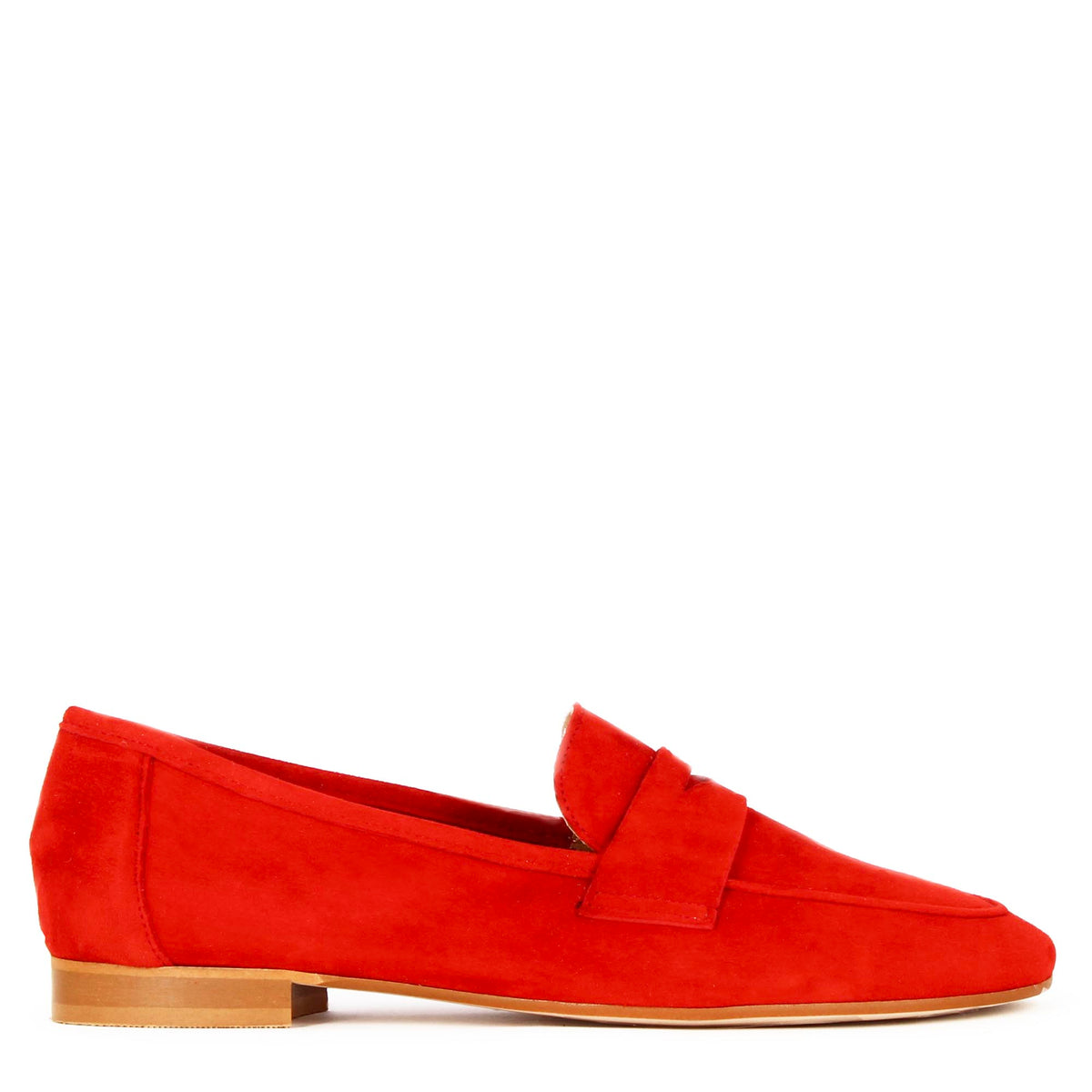 Classic women's moccasin in red suede