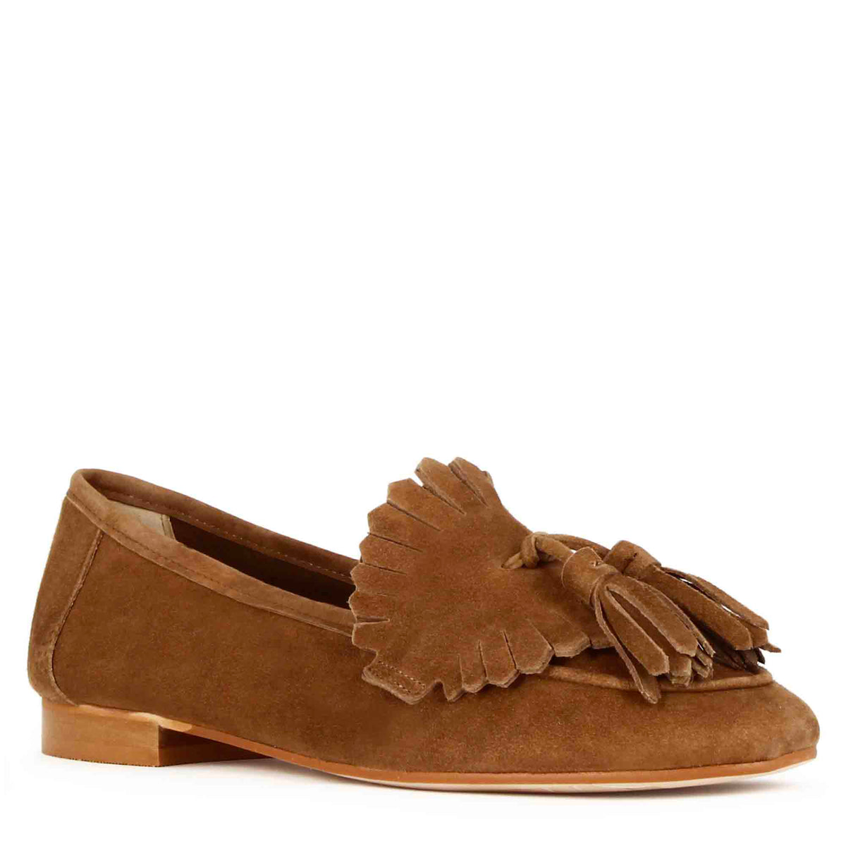 Classic women's moccasin in suede with brown tassels