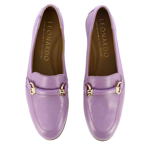 Women's moccasin with clamp and buckle in purple leather