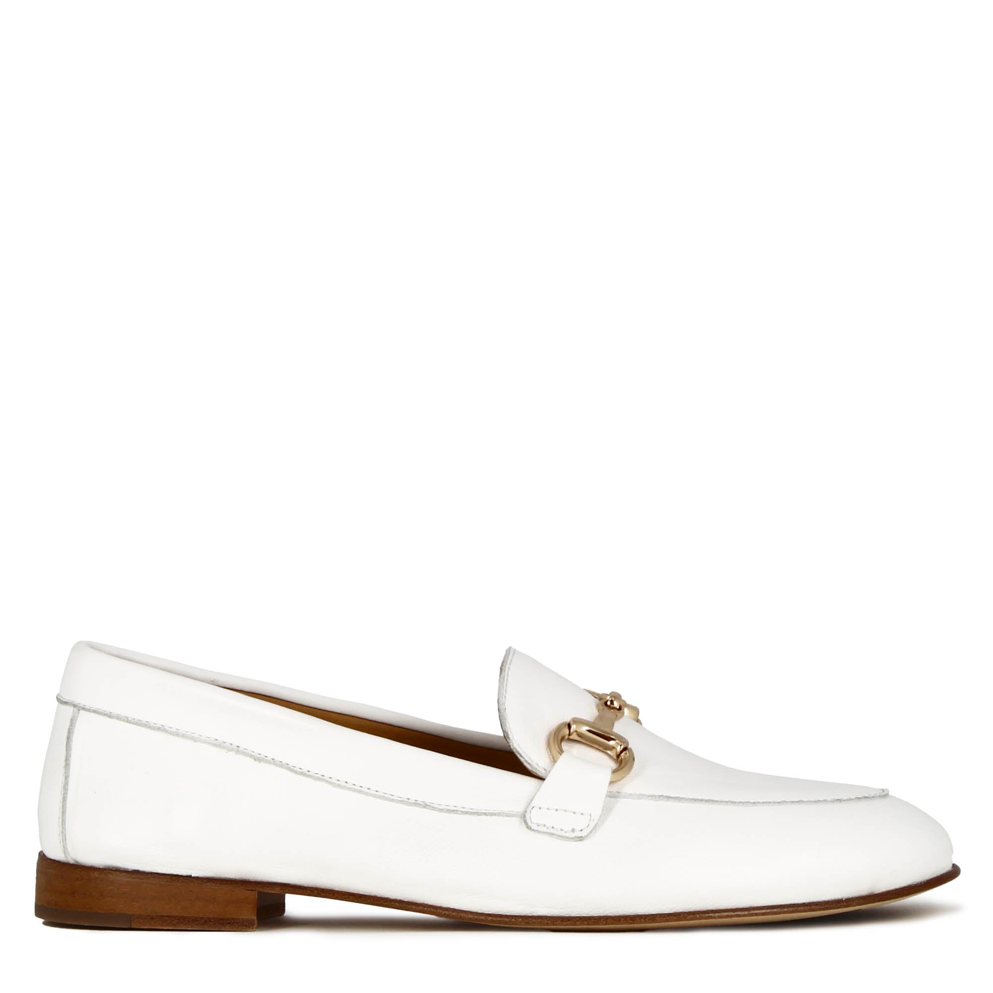 Classic women's moccasin with white leather clamp