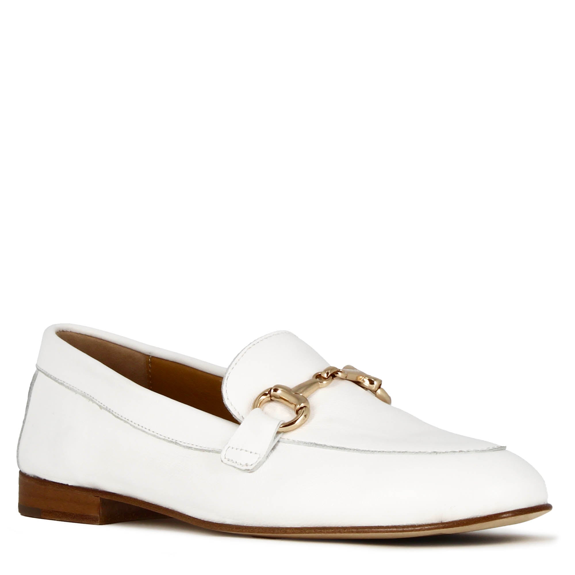 Mocassin femme classique avec pince en cuir blanc