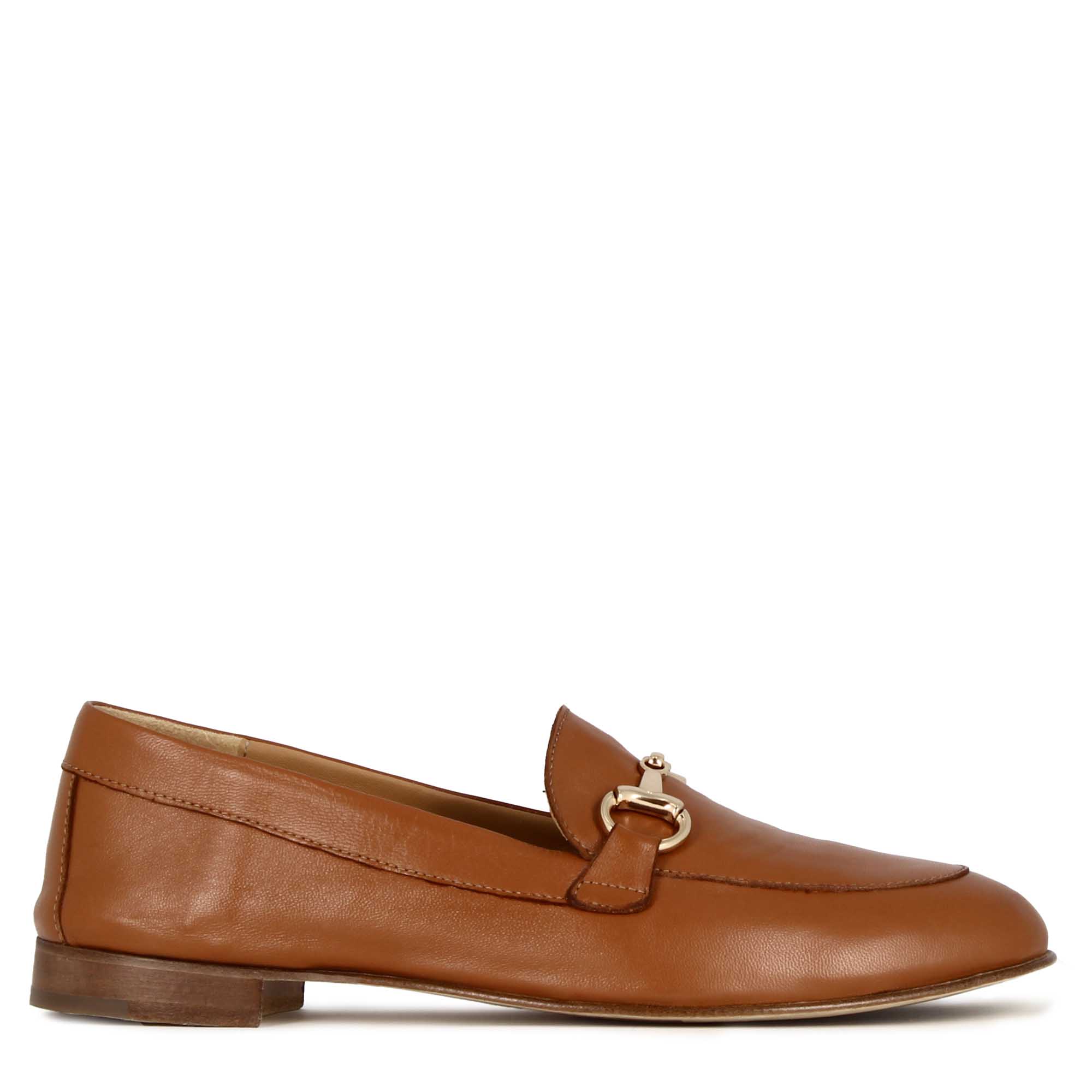 Classic women's moccasin with horsebit in brown leather