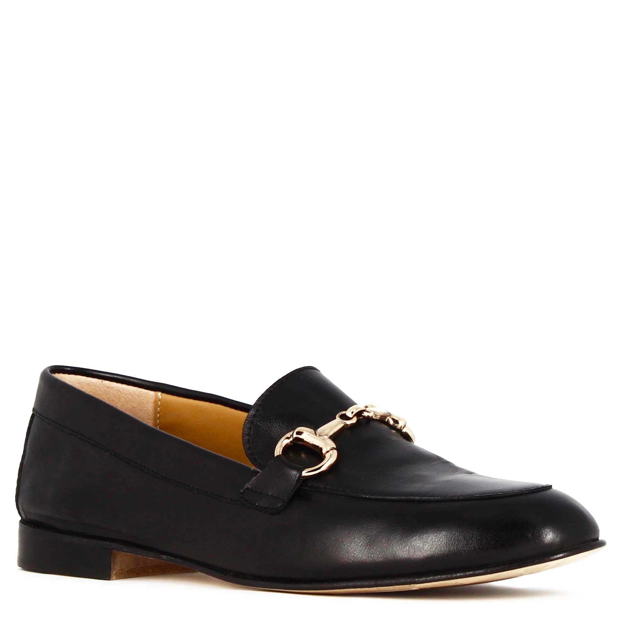 Mocassin femme classique avec pince en cuir noir