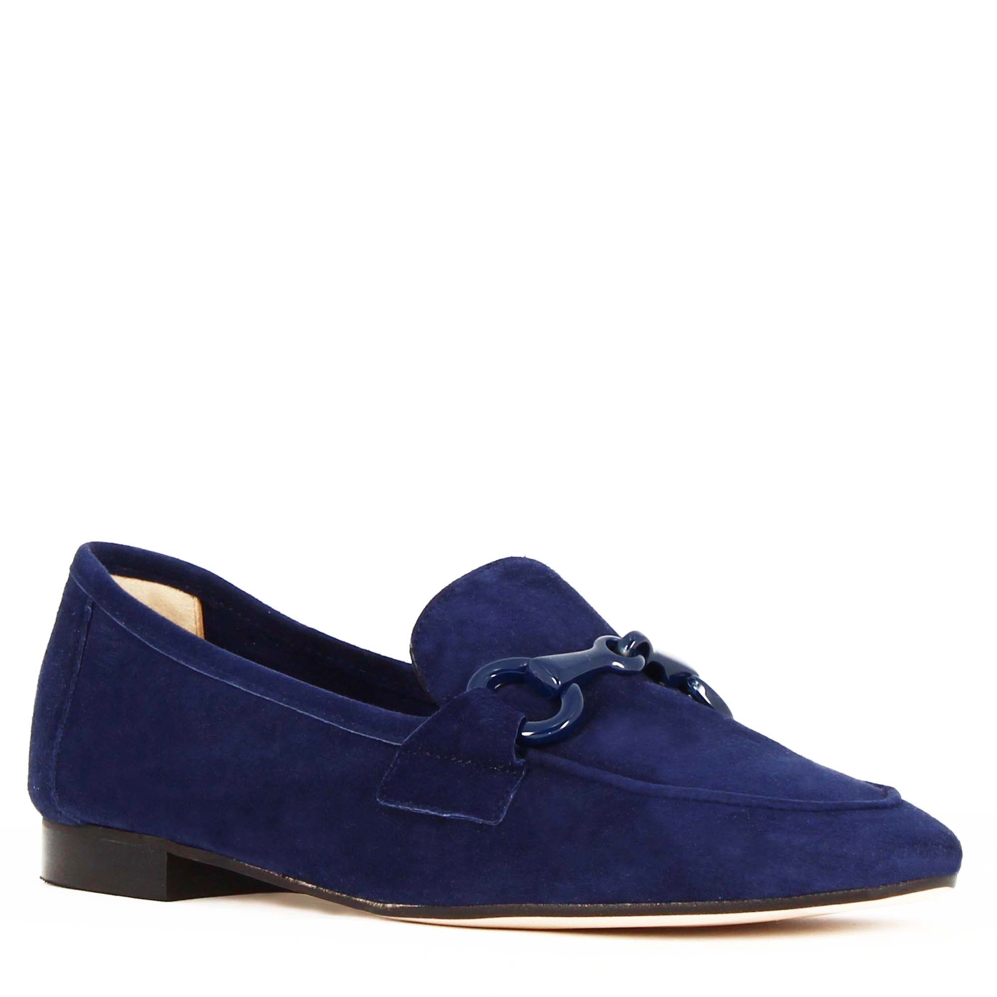 Women's moccasin in suede with blue horsebit