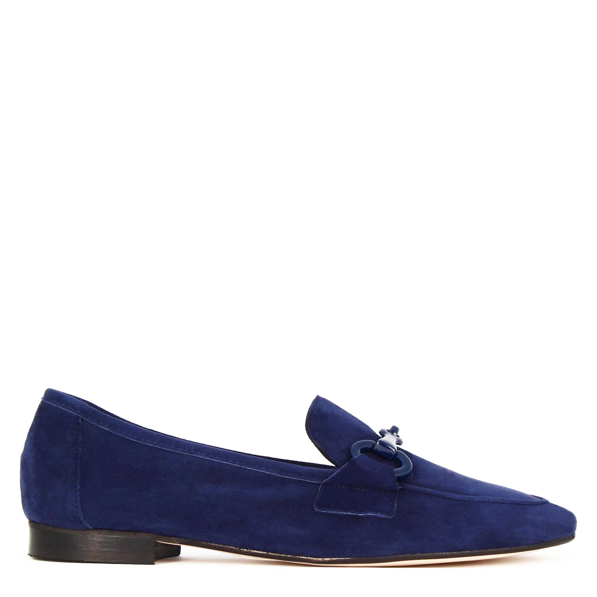 Women's moccasin in suede with blue horsebit