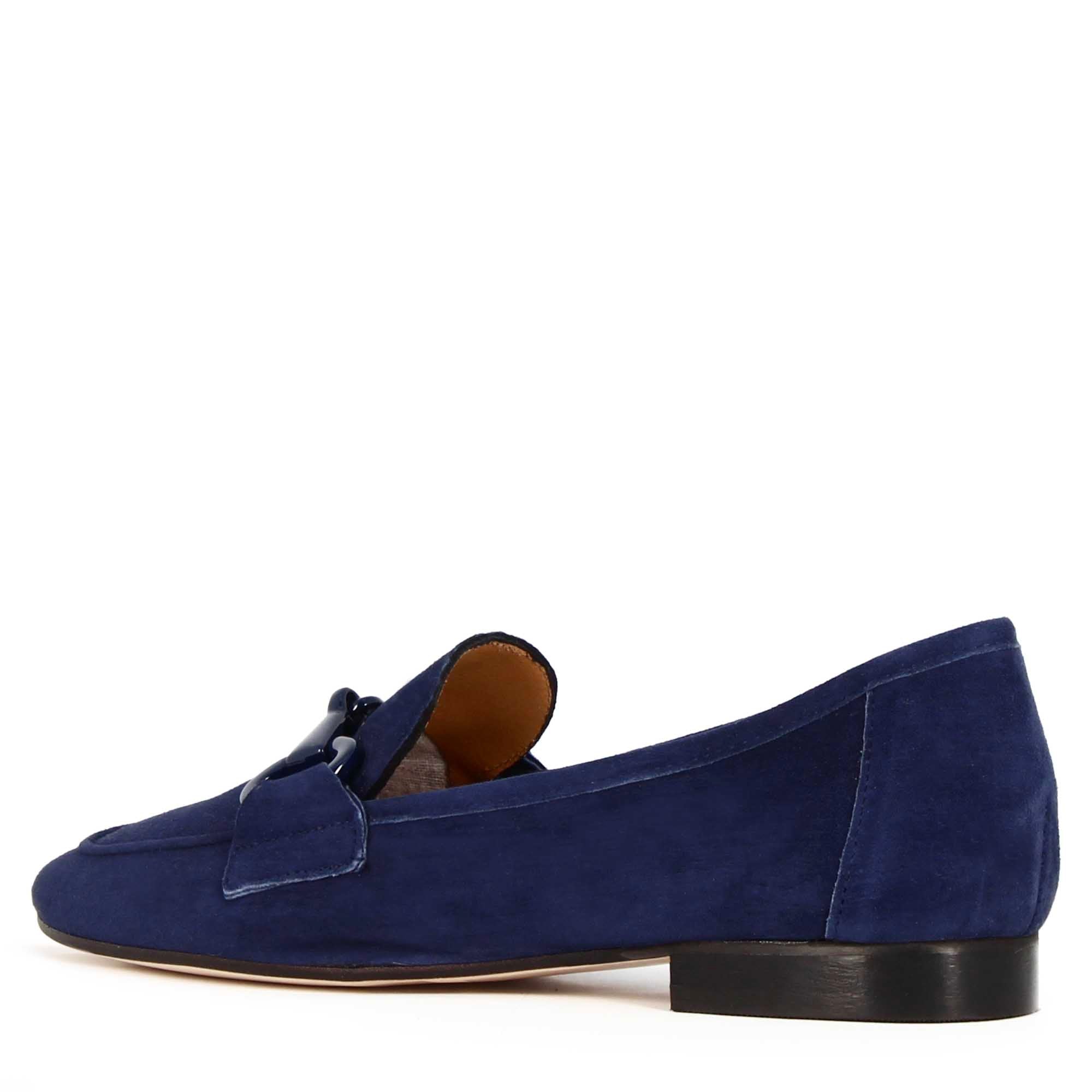 Women's moccasin in suede with blue horsebit