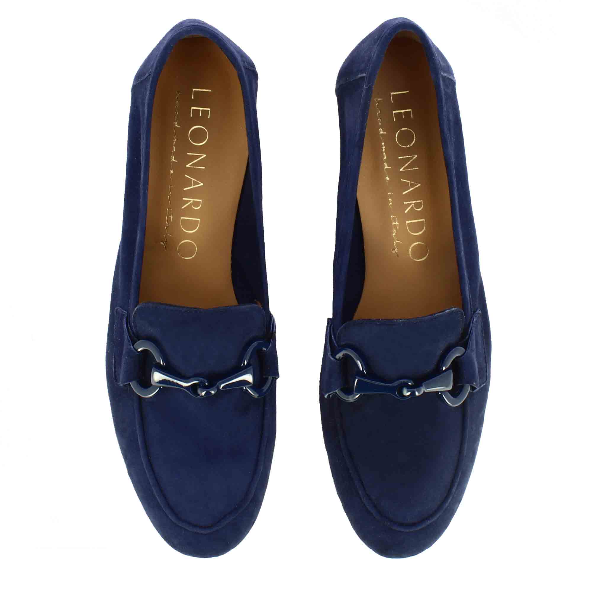 Women's moccasin in suede with blue horsebit