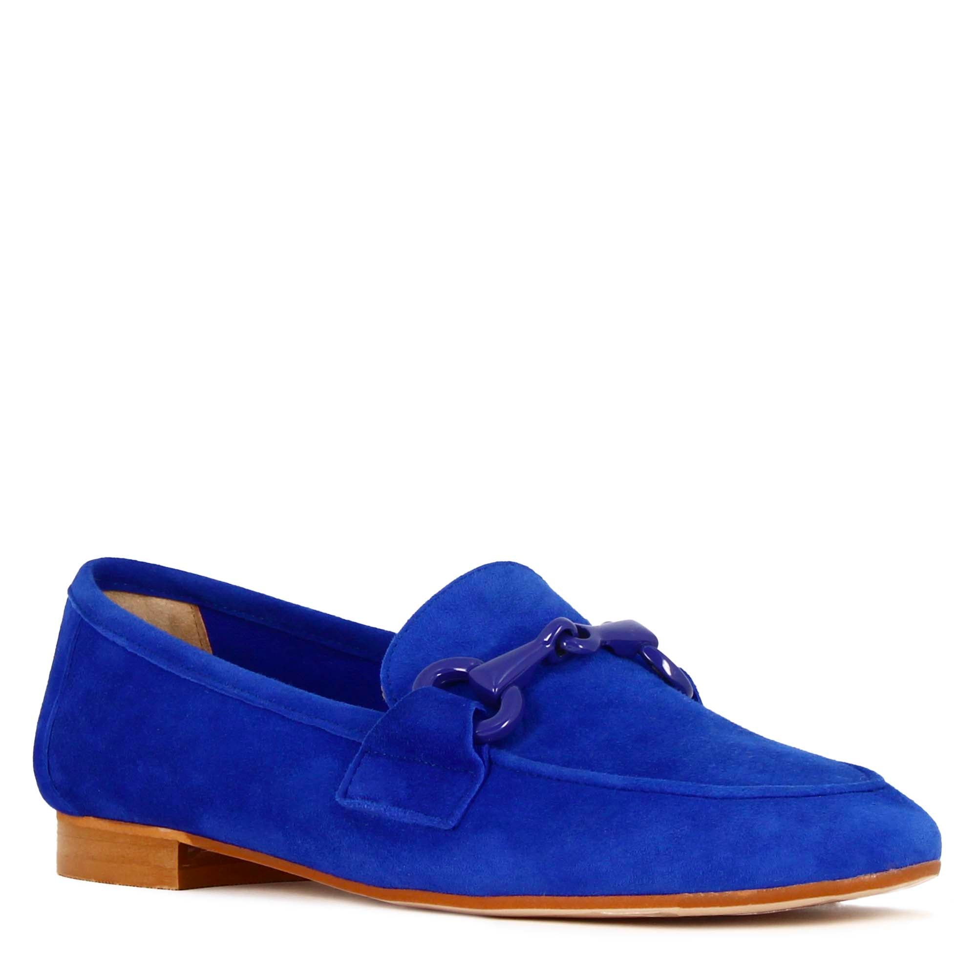 Women's moccasin in suede with blue horsebit