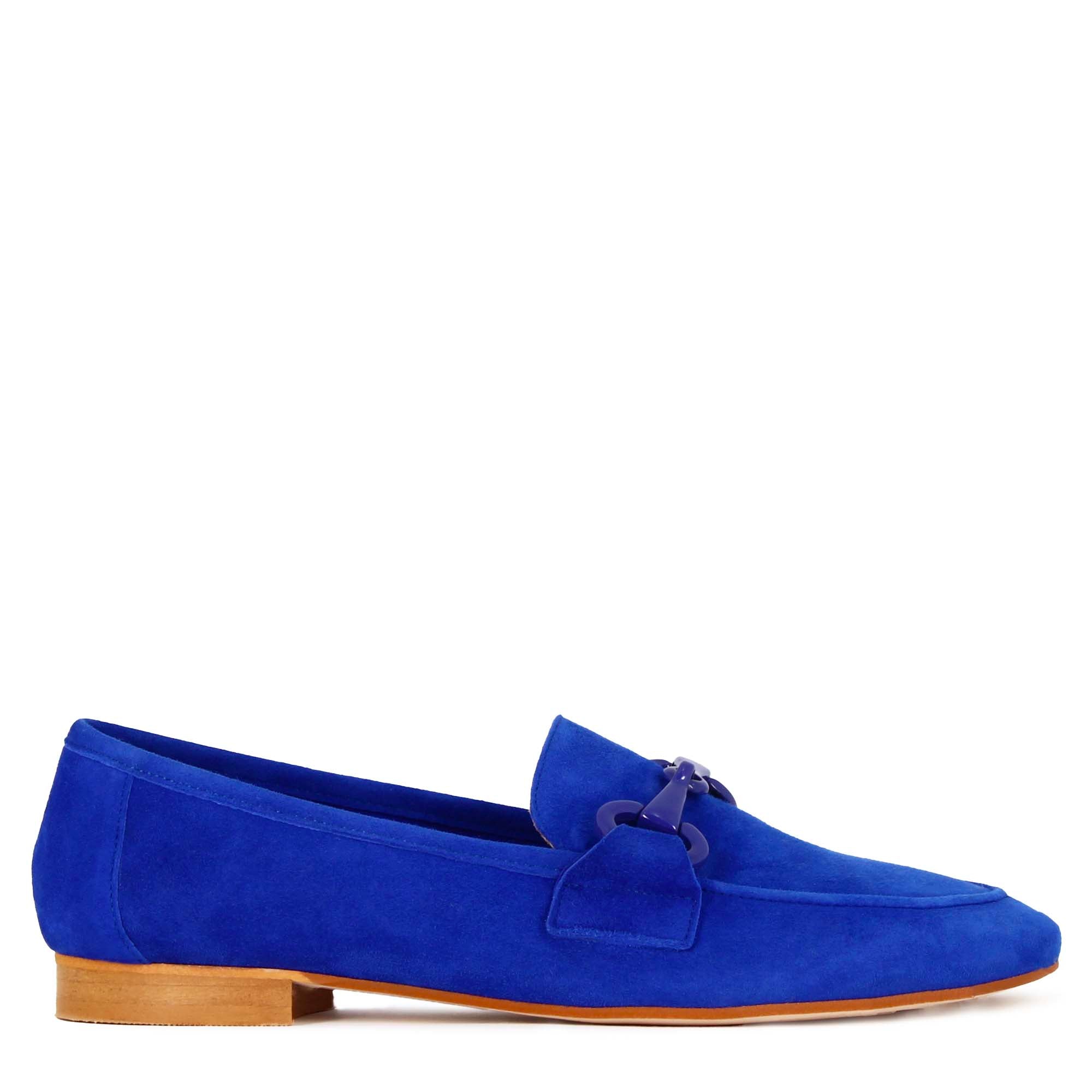 Women's moccasin in suede with blue horsebit