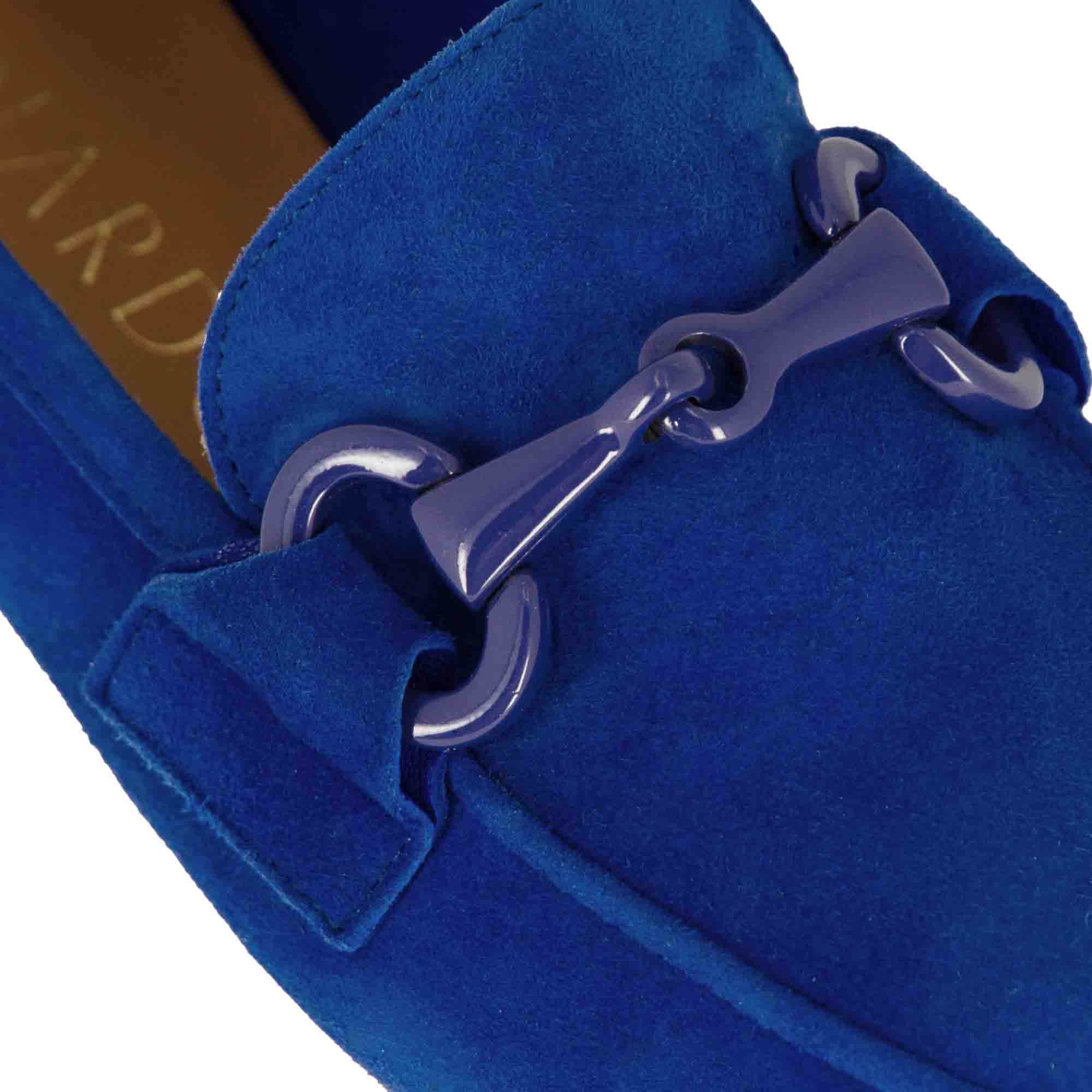 Women's moccasin in suede with blue horsebit