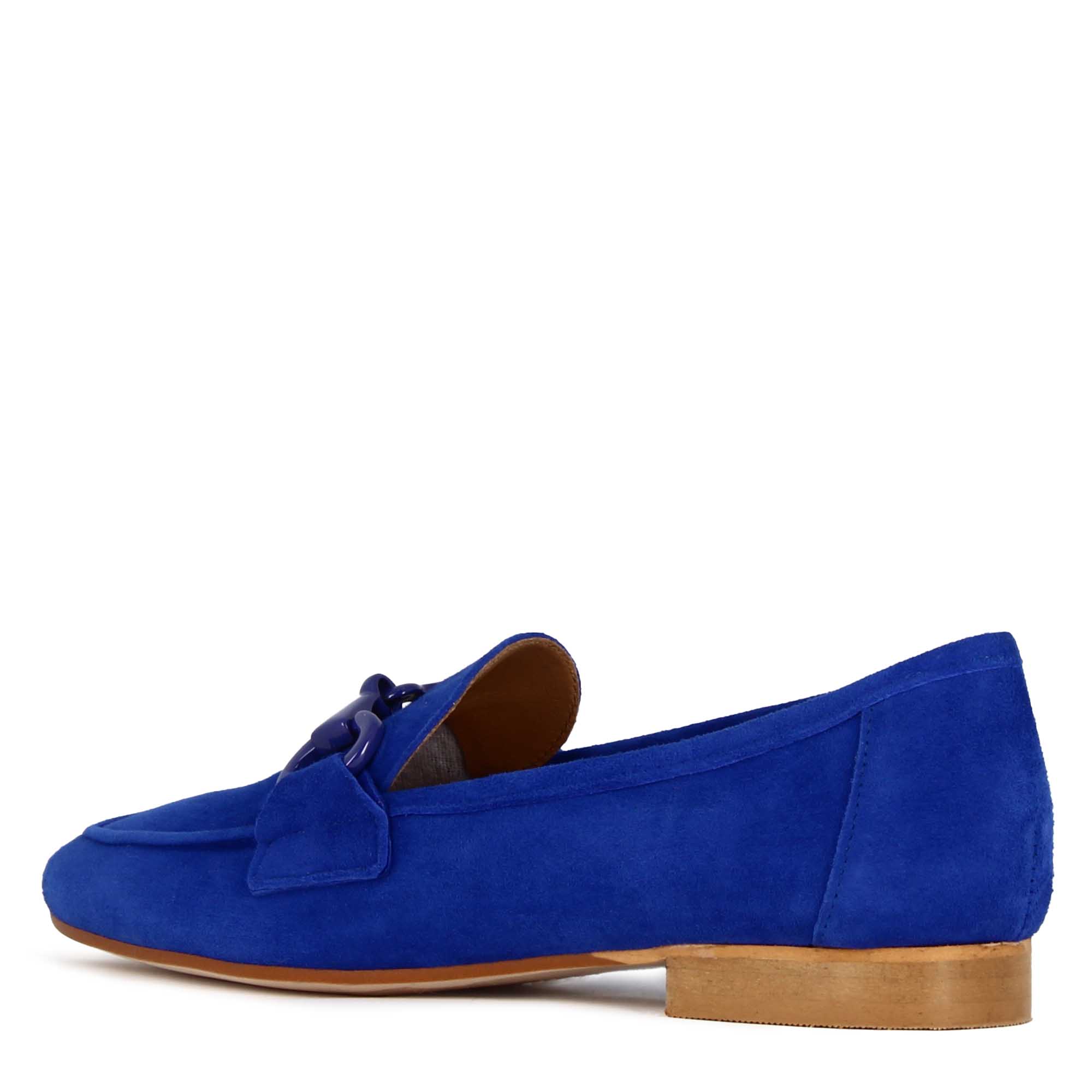 Women's moccasin in suede with blue horsebit