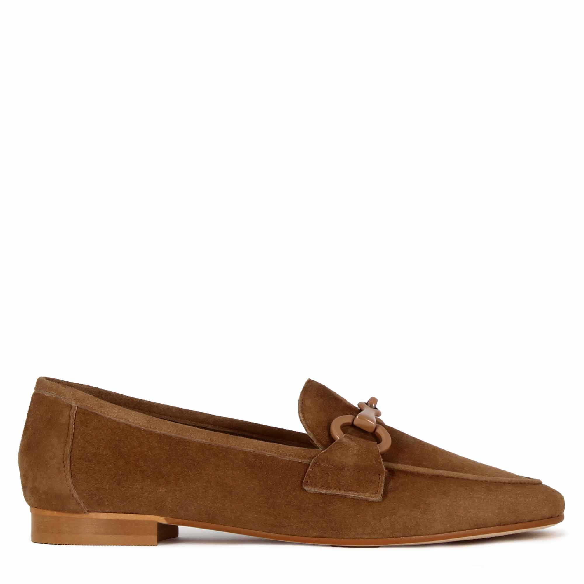 Women's suede moccasin with light brown horsebit