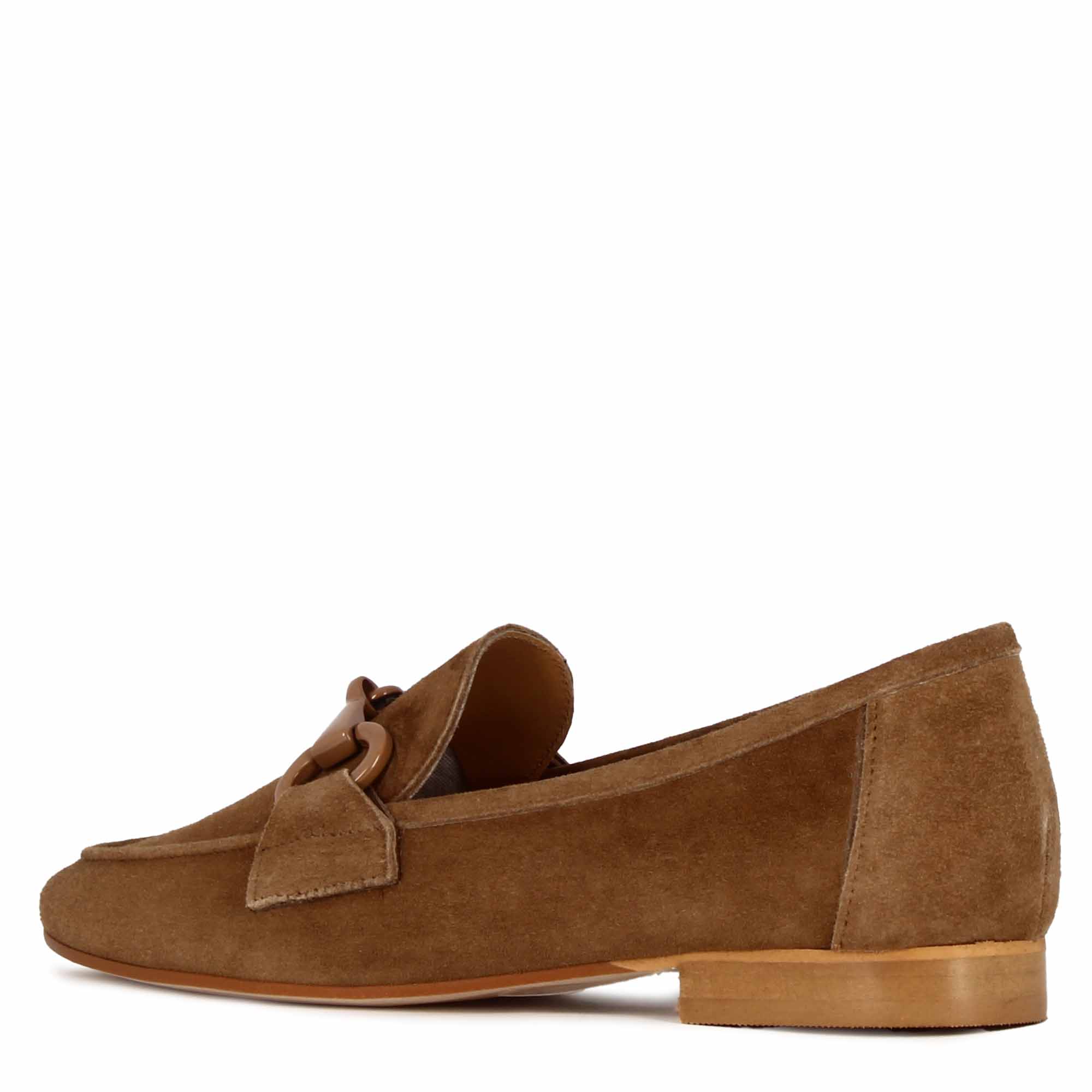 Women's suede moccasin with light brown horsebit
