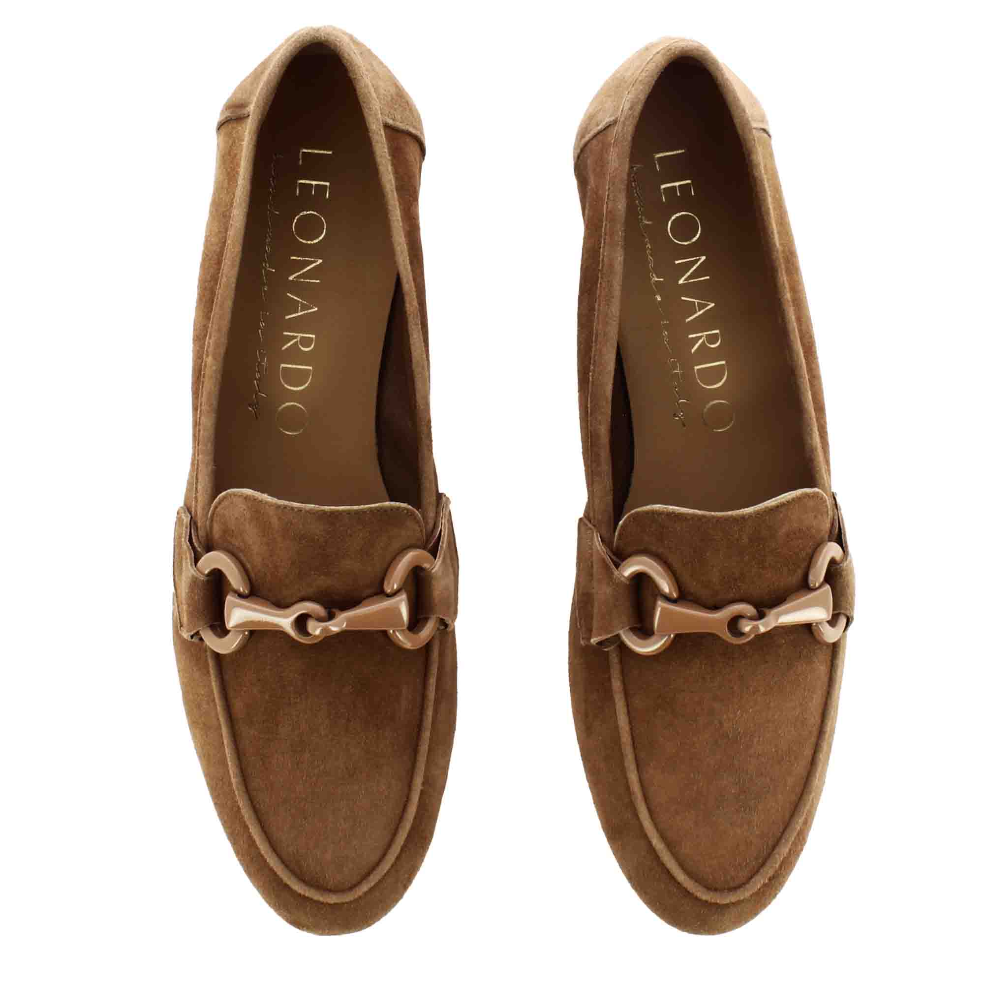 Women's suede moccasin with light brown horsebit