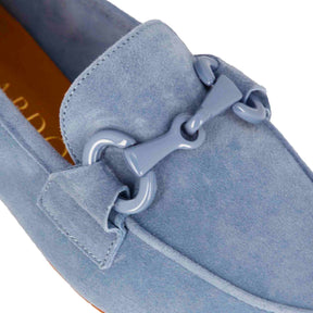 Women's suede moccasin with turquoise horsebit