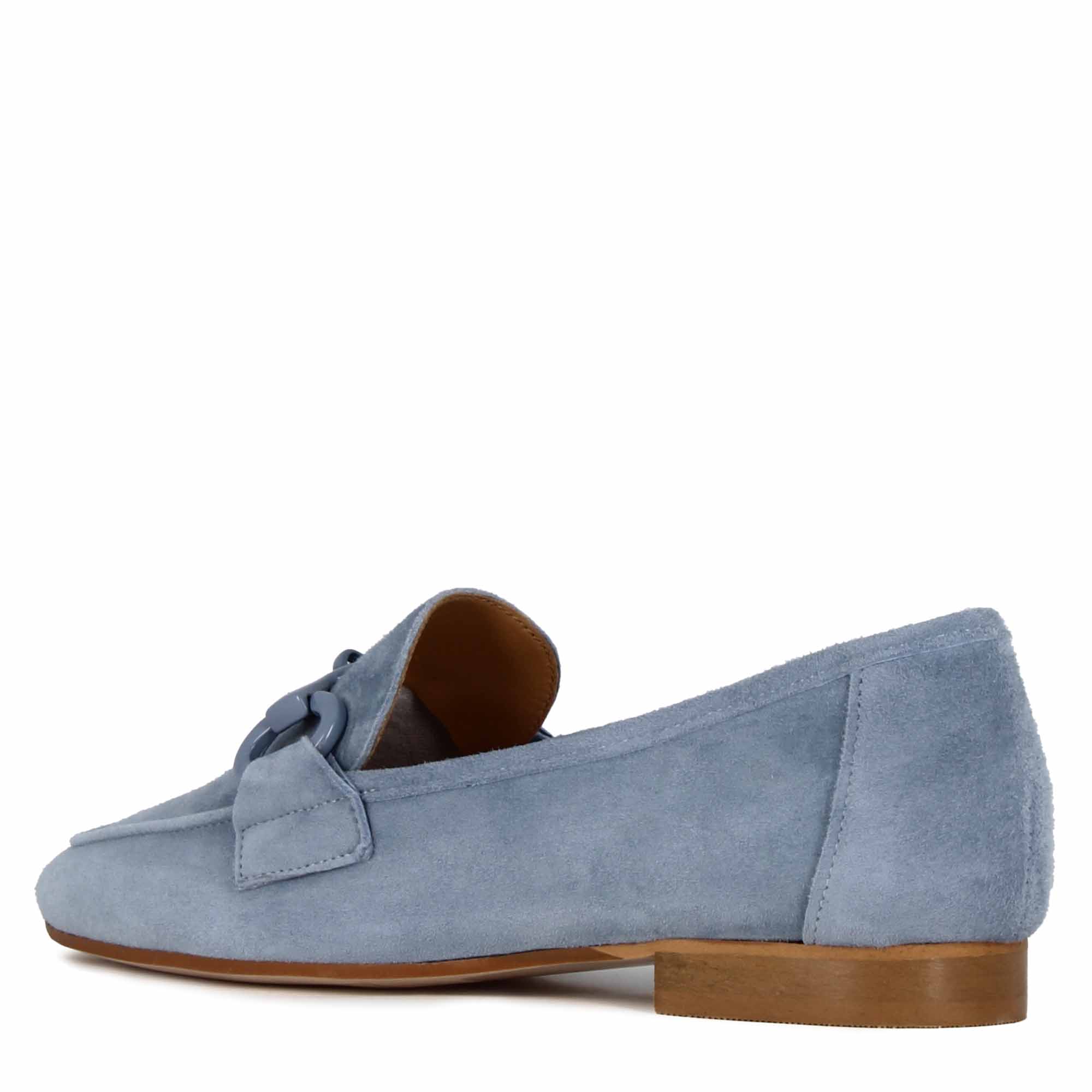 Women's suede moccasin with turquoise horsebit