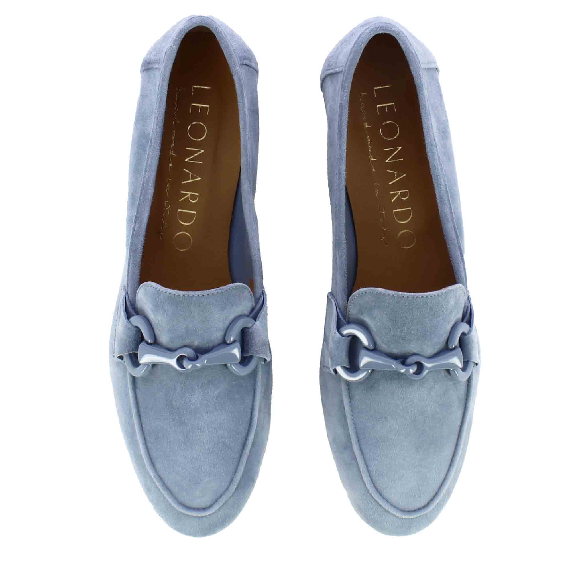 Women's suede moccasin with turquoise horsebit