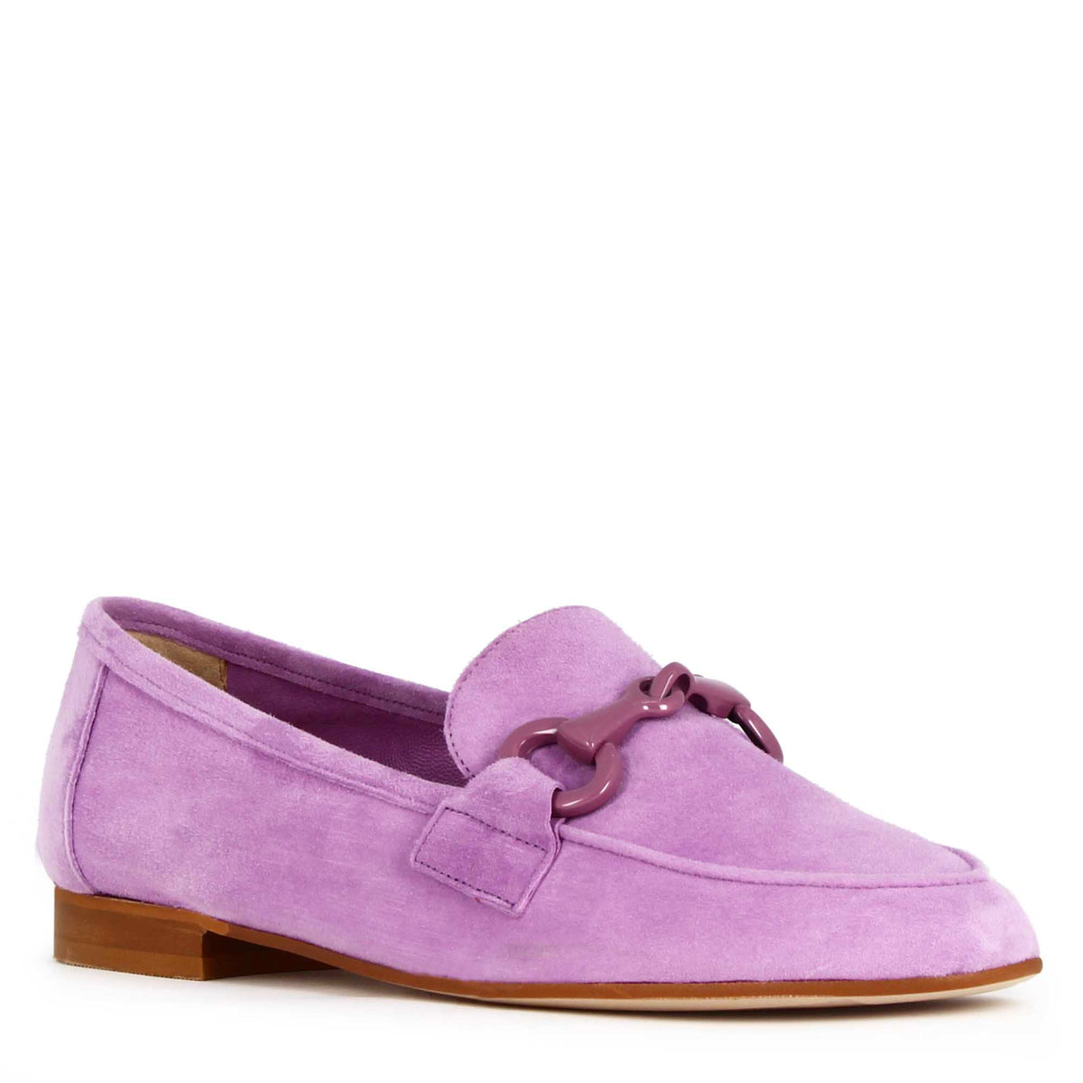 Women's suede moccasin with purple horsebit