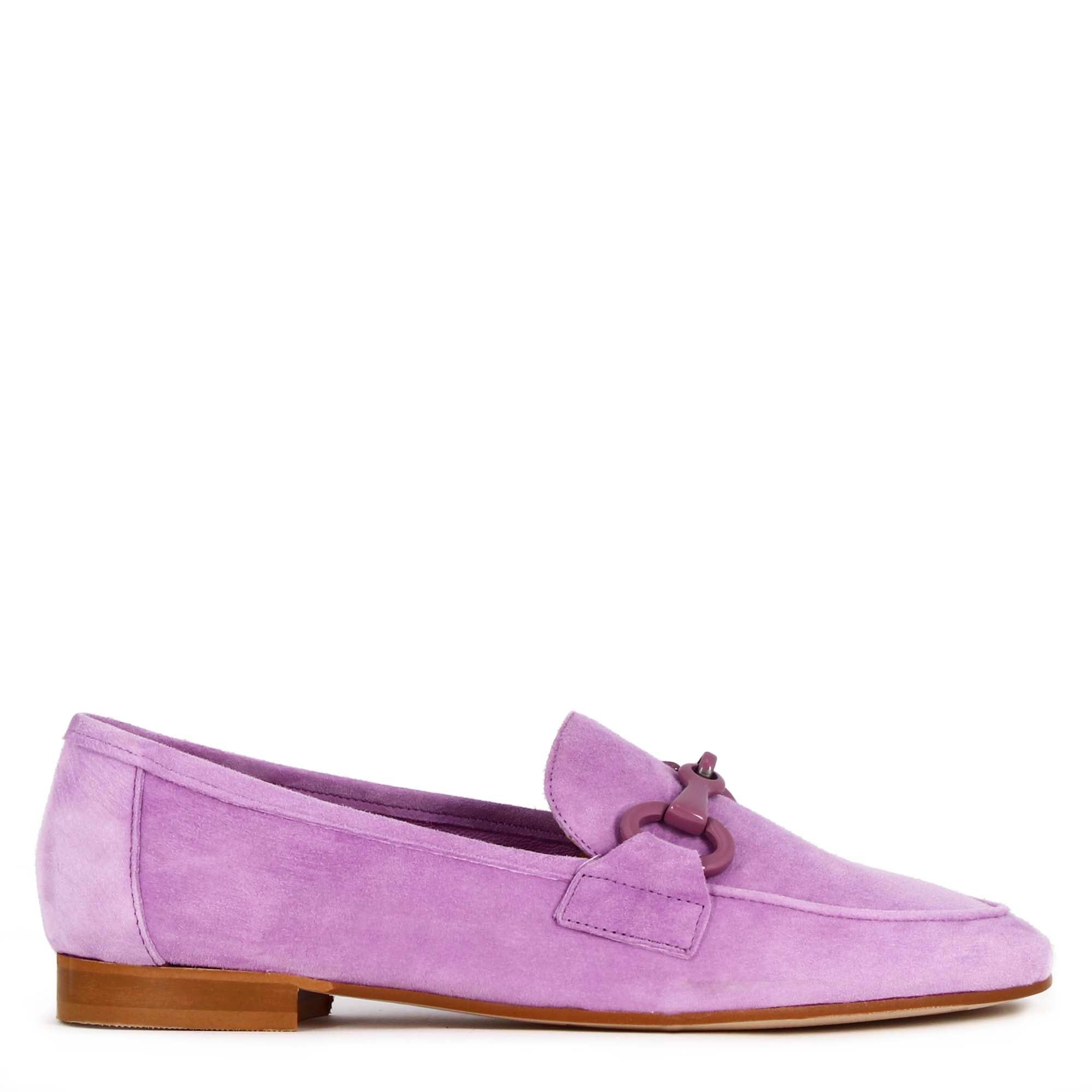 Women's suede moccasin with purple horsebit