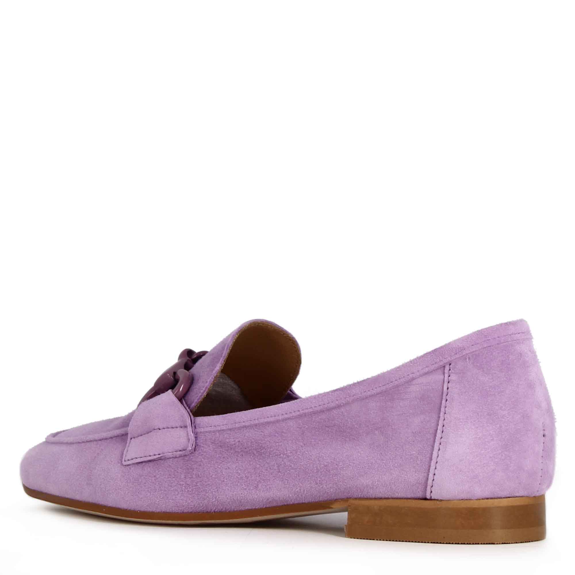 Women's suede moccasin with purple horsebit