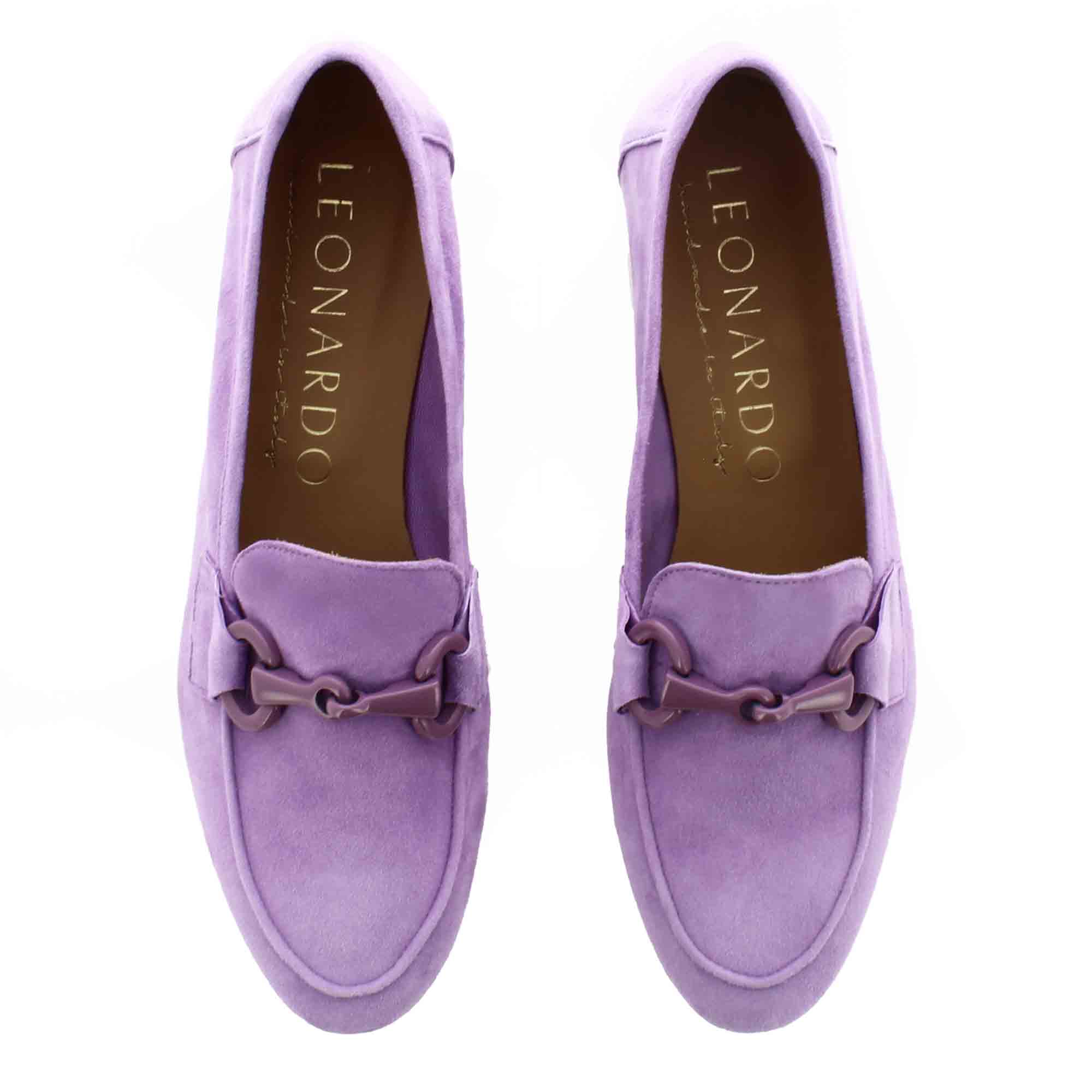 Women's suede moccasin with purple horsebit