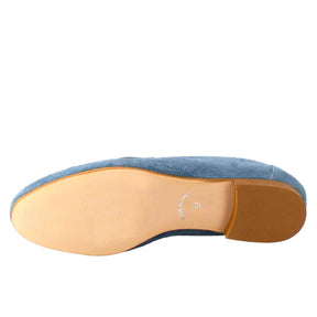 Women's moccasin in light blue suede with gold buckle
