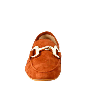 Women's moccasin in brown suede with gold buckle