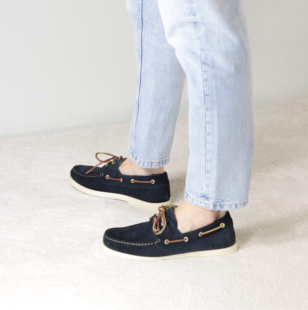 Men s boat moccasin in blue suede