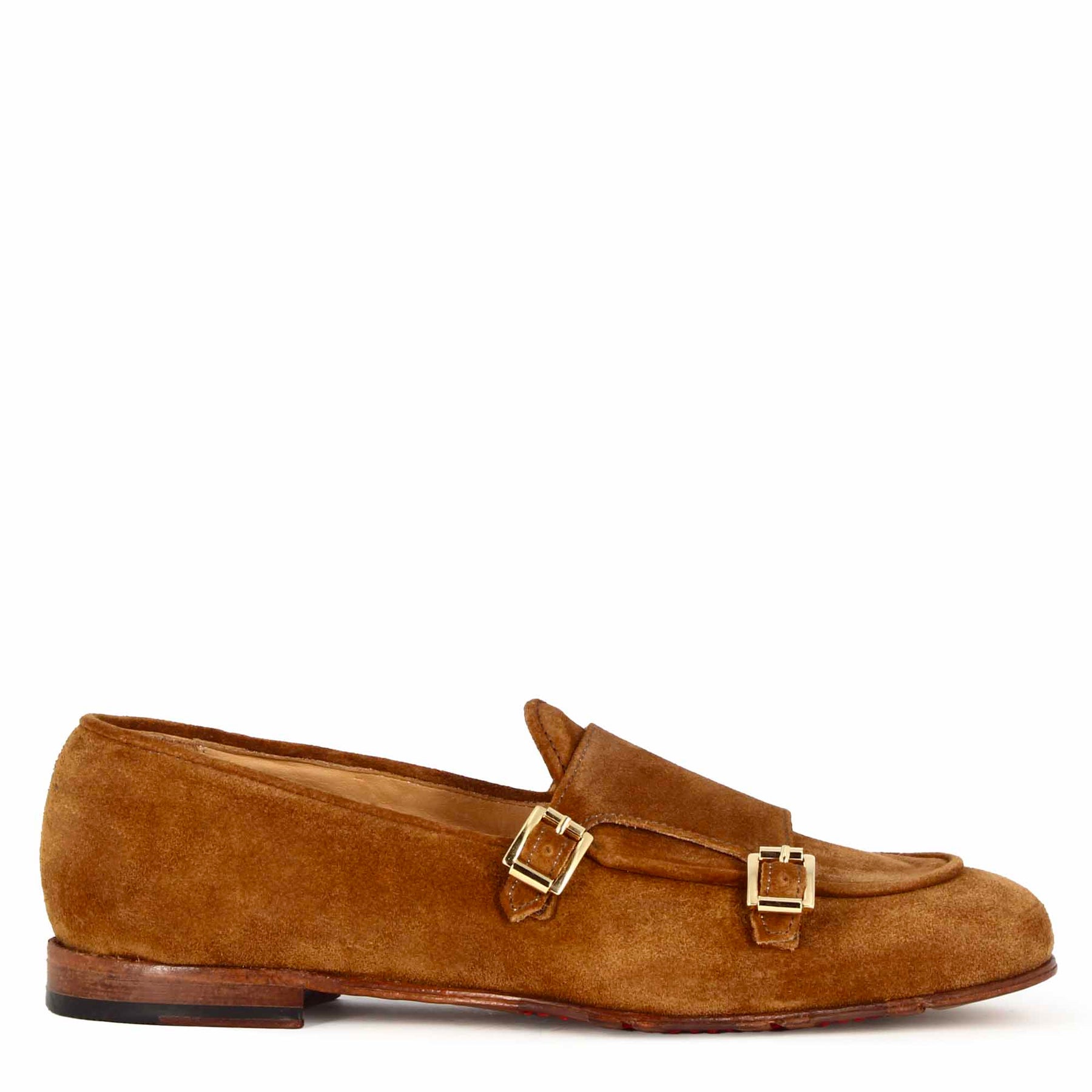 Men's moccasin in light brown suede with double buckle