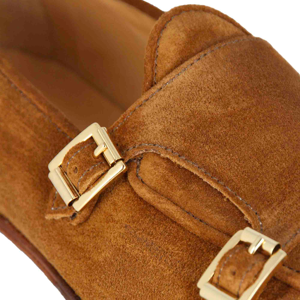 Men's moccasin in light brown suede with double buckle
