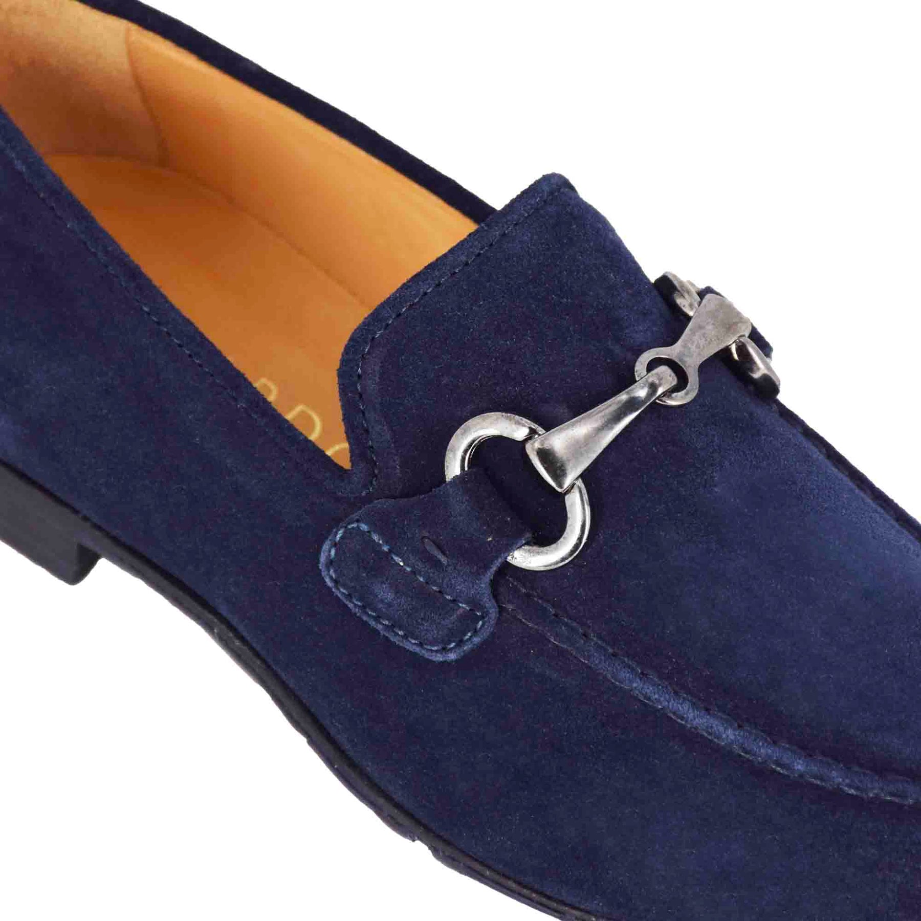 Men's moccasin in blue suede with silver clamp