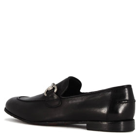 Men's black leather moccasin with horsebit