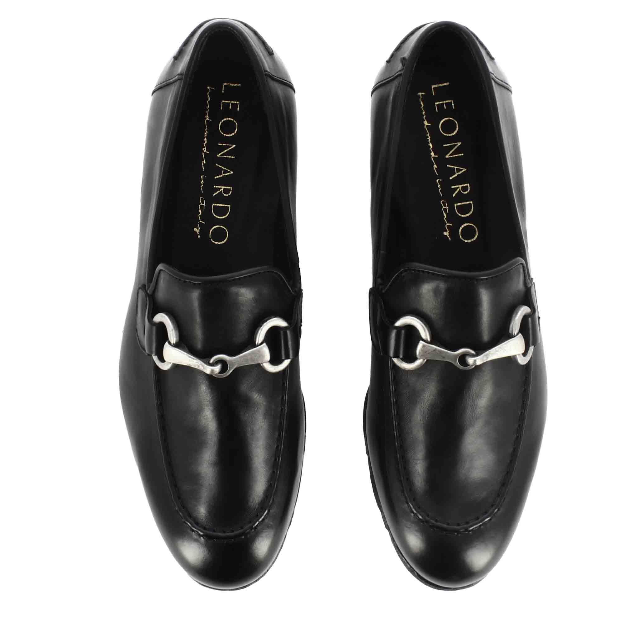 Men's black leather moccasin with horsebit