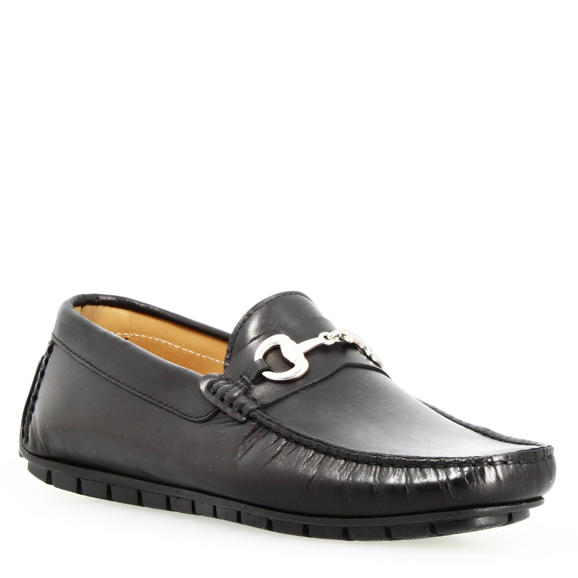 Mocassino da uomo in pelle colore nero con morsetto