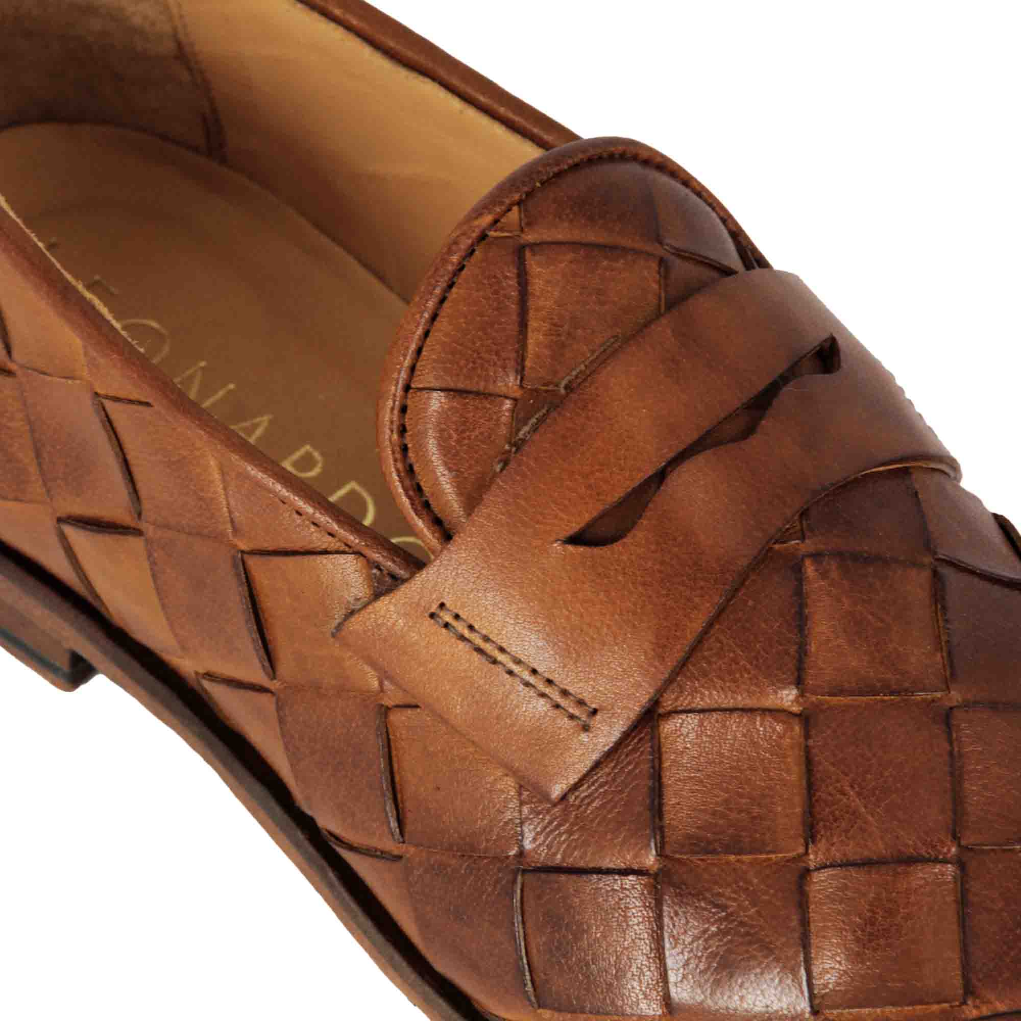 Elegant vintage brown men's loafer in woven leather