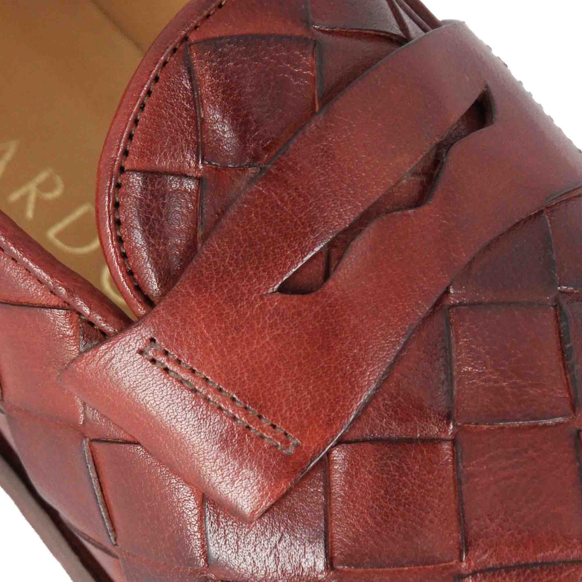 Handmade red woven leather men's moccasin