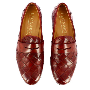 Handmade red woven leather men's moccasin