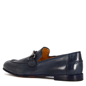 Men's moccasin in blue smooth leather with horsebit