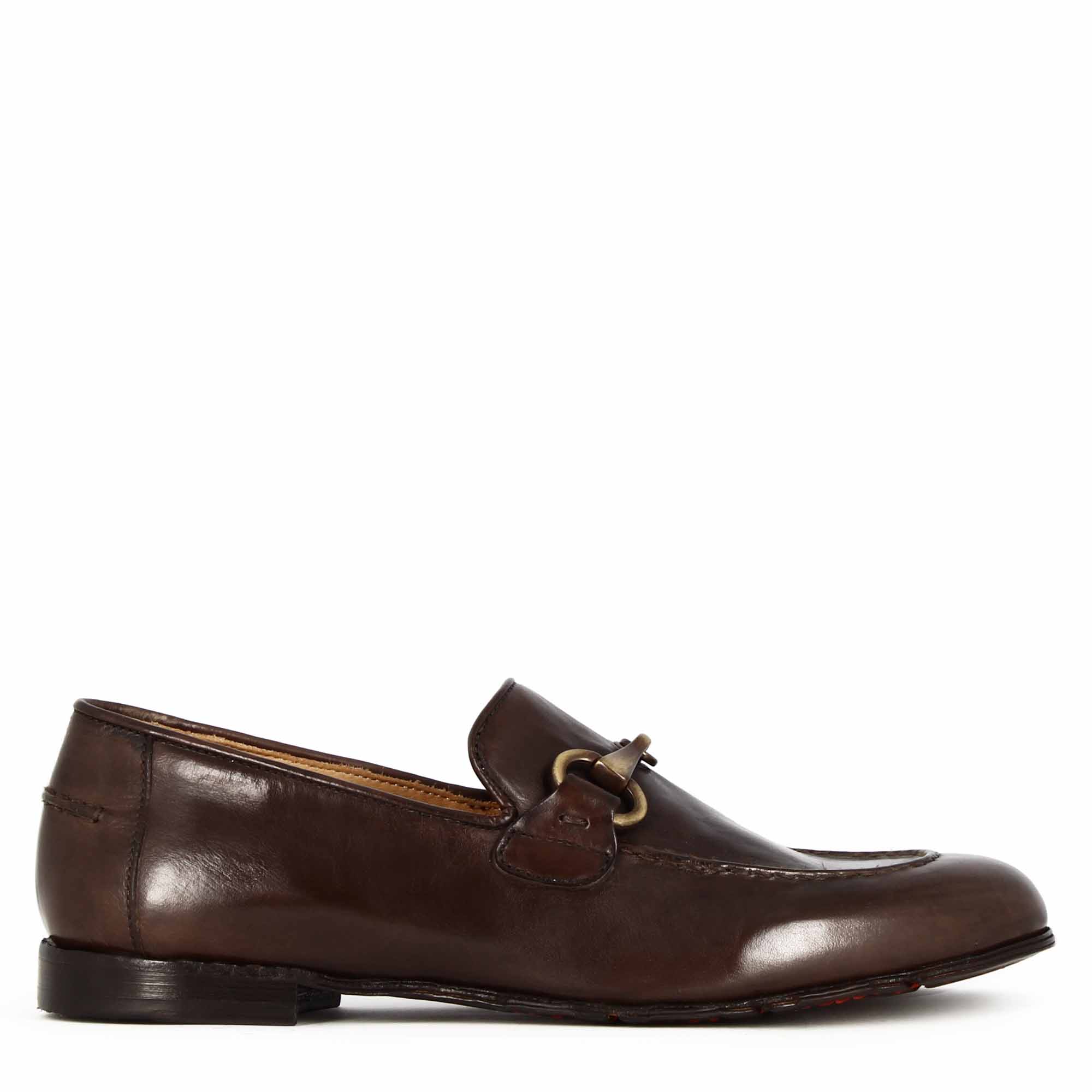Mocassins en cuir marron foncé pour hommes avec mors de cheval