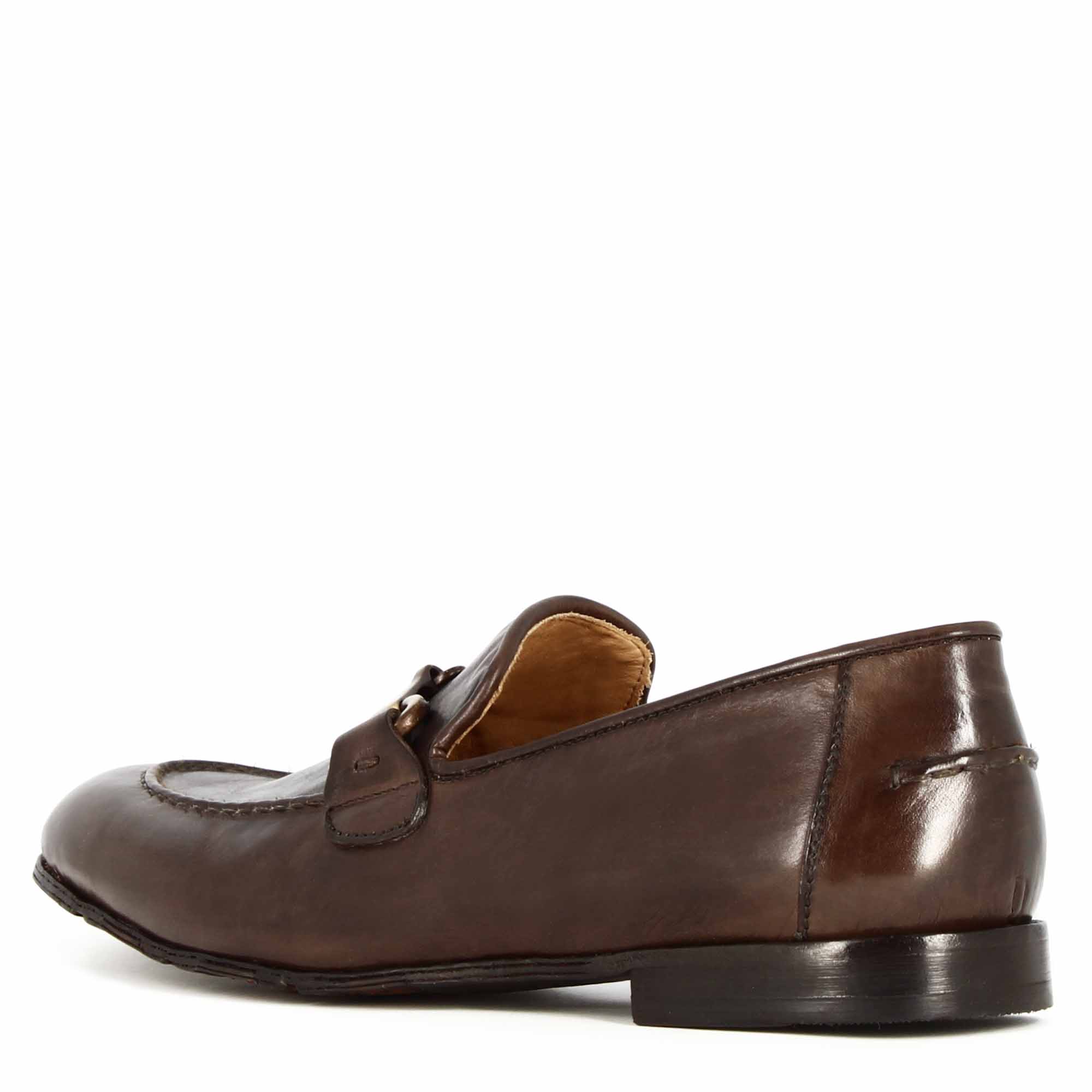 Mocassins en cuir marron foncé pour hommes avec mors de cheval